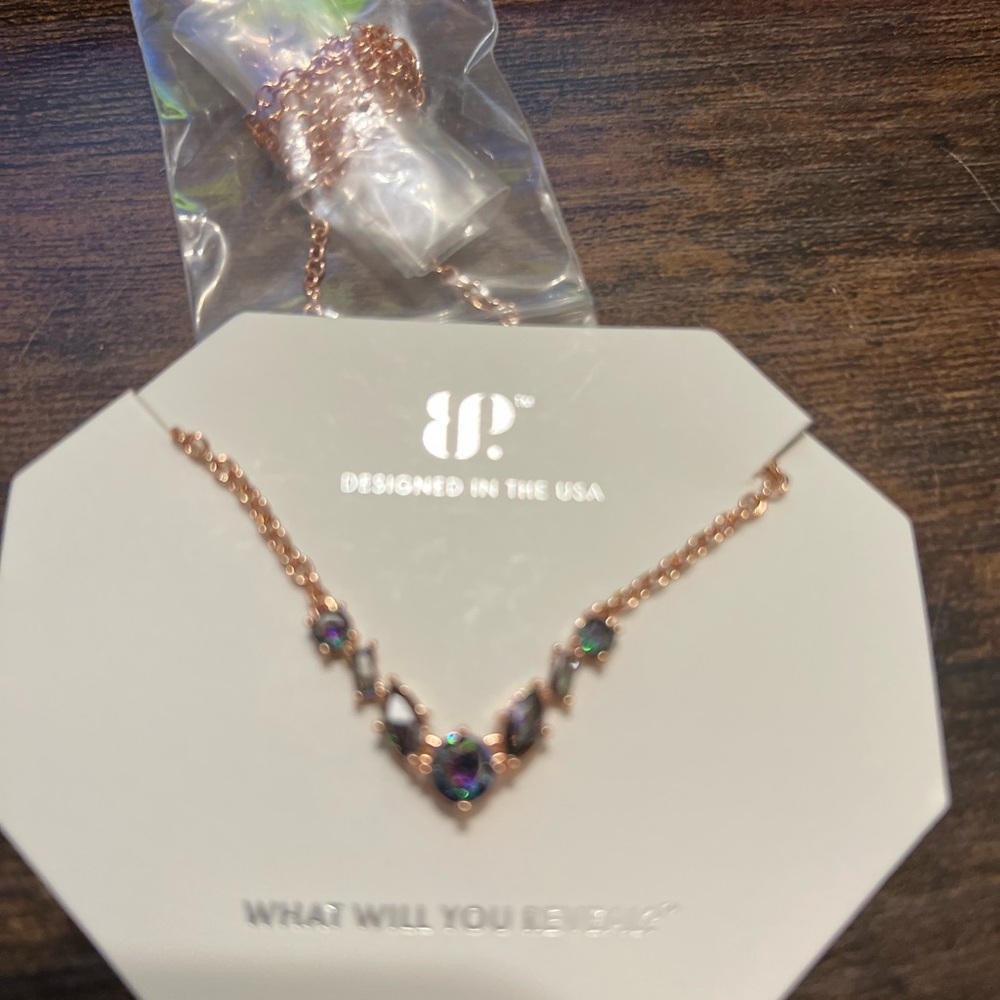 Elegant Rose Gold Necklace with Iridescent Stones